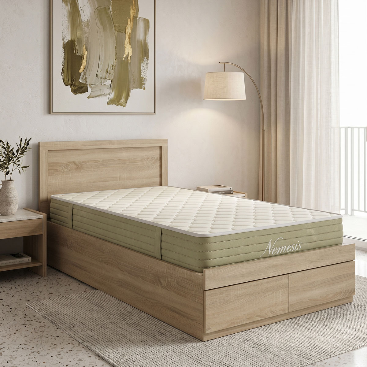 200-001792 Bed with mattress and drawer Olympus-Nemesis sonoma 100x200cm - Слика 1