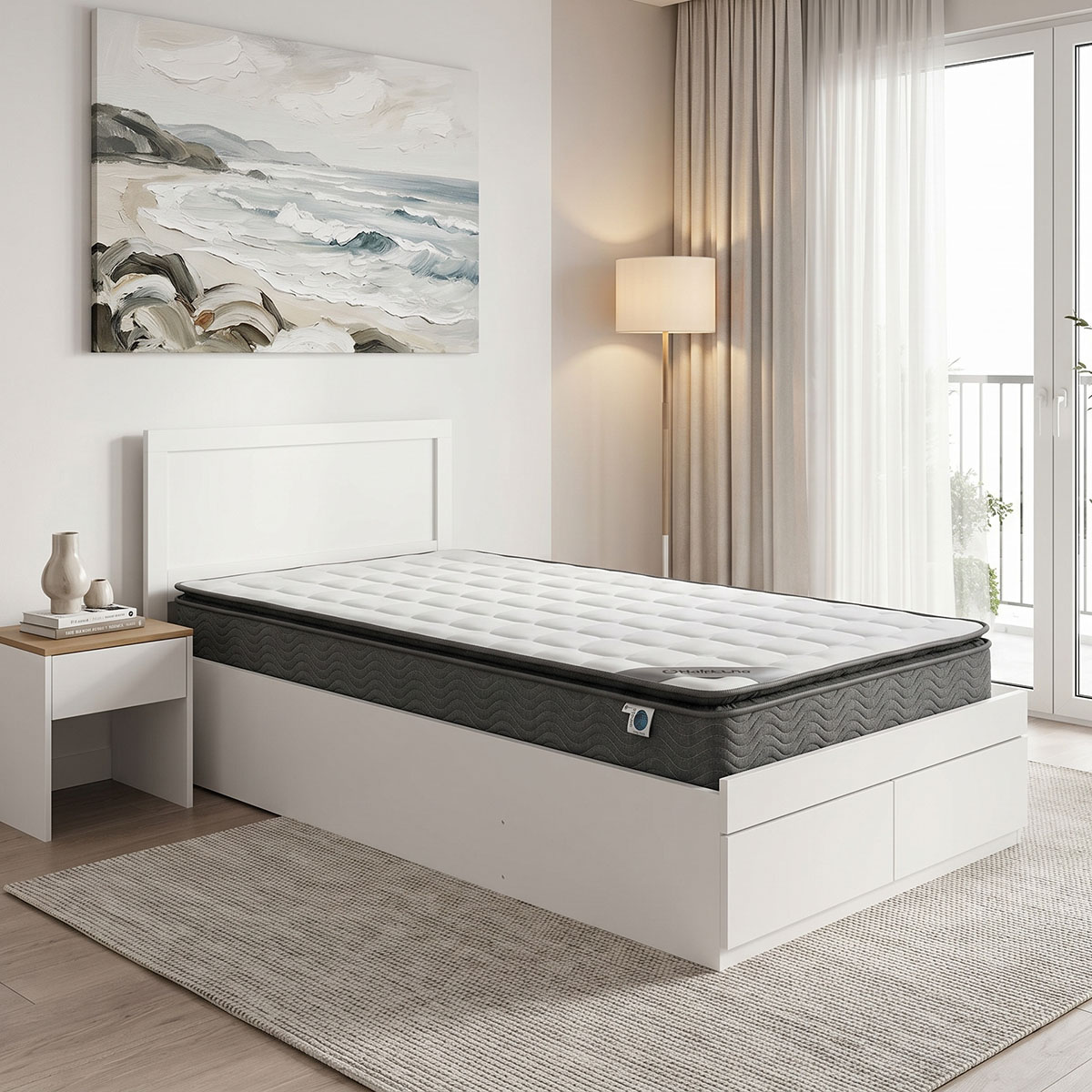 200-001793 Bed with mattress and drawer Olympus-Perfecto white 100x200cm - Image 1