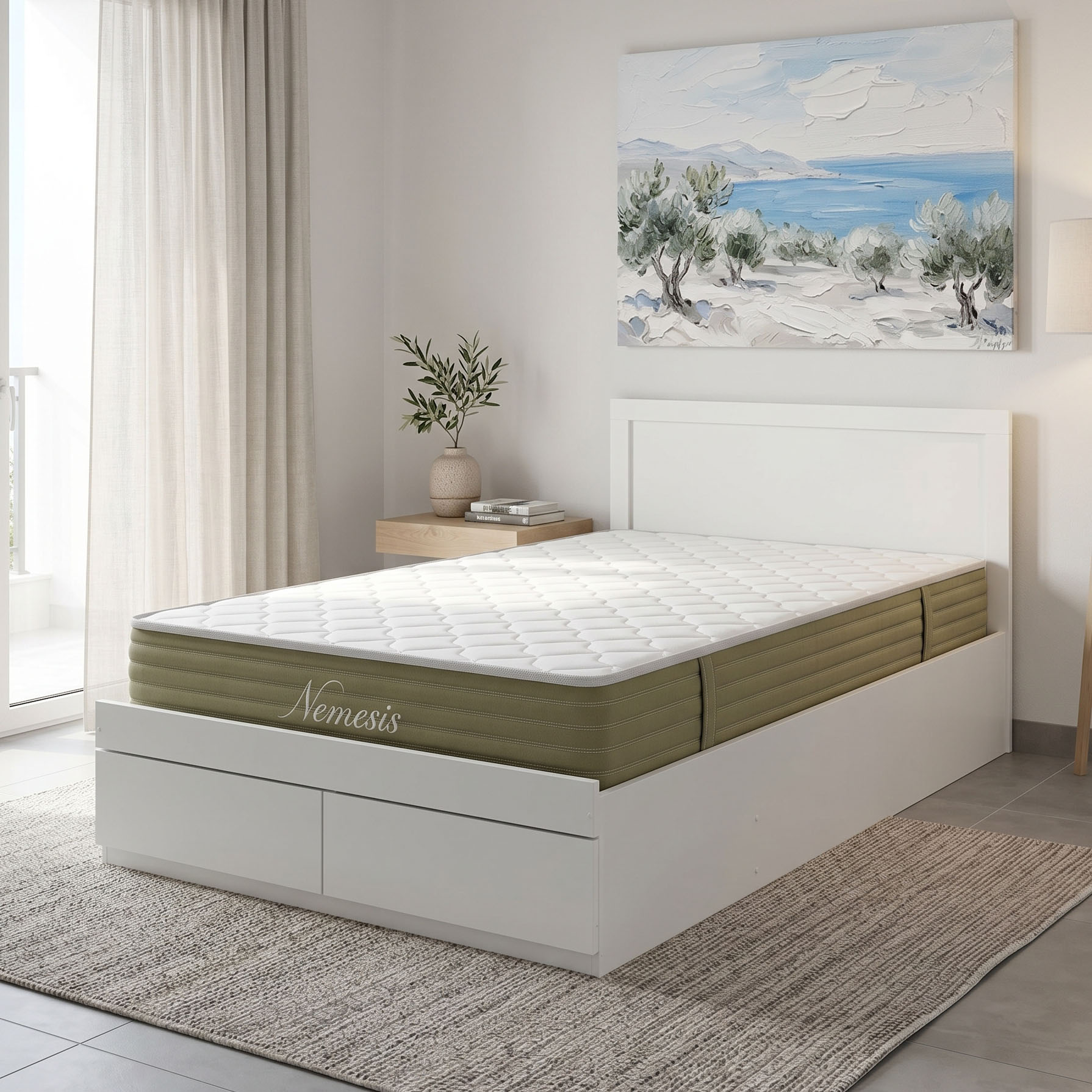 200-001794 Bed with mattress and drawer Olympus-Nemesis white 100x200cm - Image 1