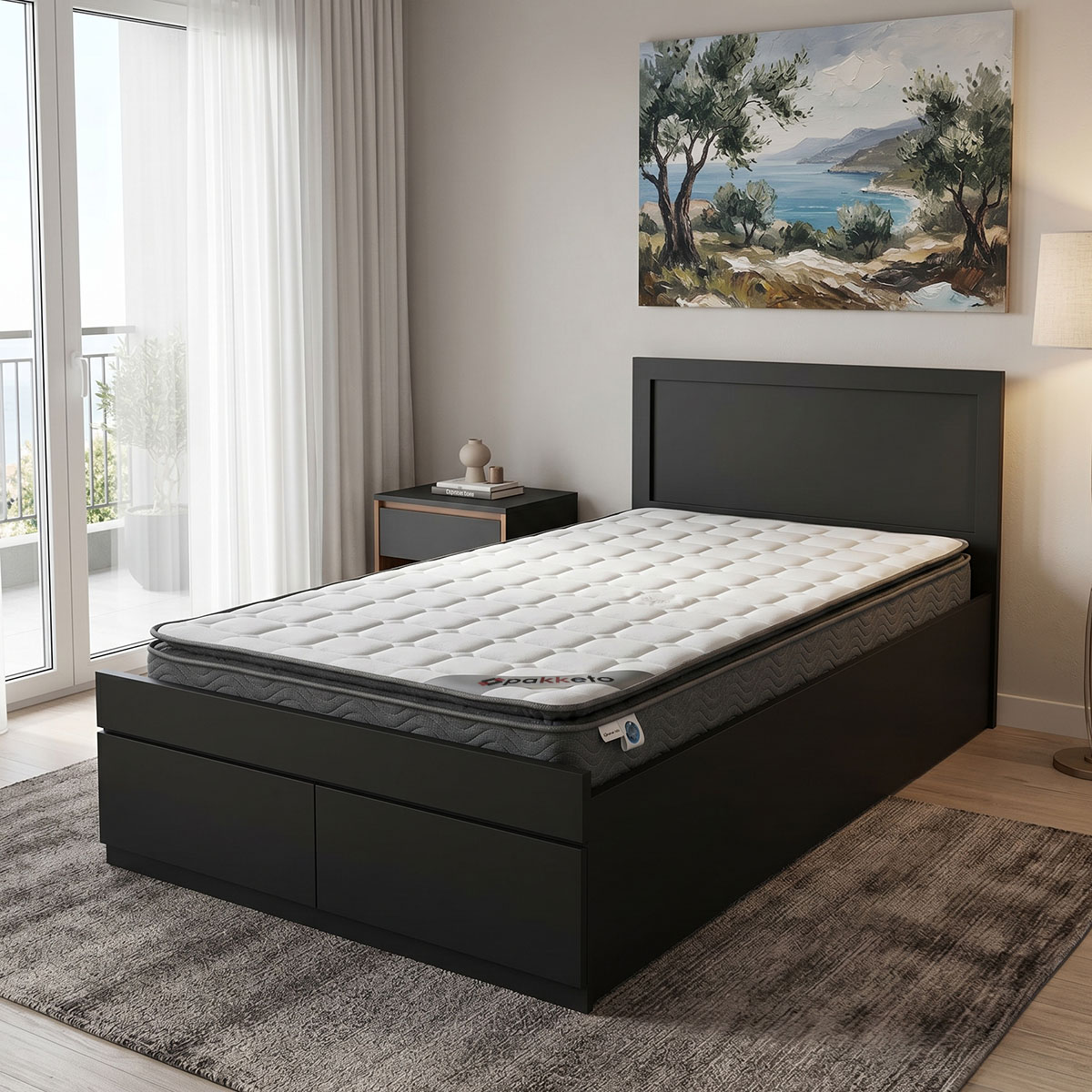 200-001795 Bed with mattress and drawer Olympus-Perfecto wenge 100x200cm - Image 1
