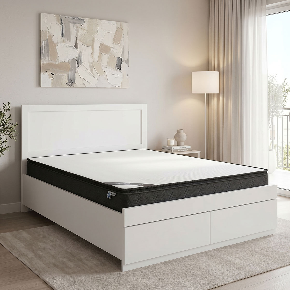 200-001803 Bed with mattress and drawer Olympus-Perfecto white 120x200cm - Image 1