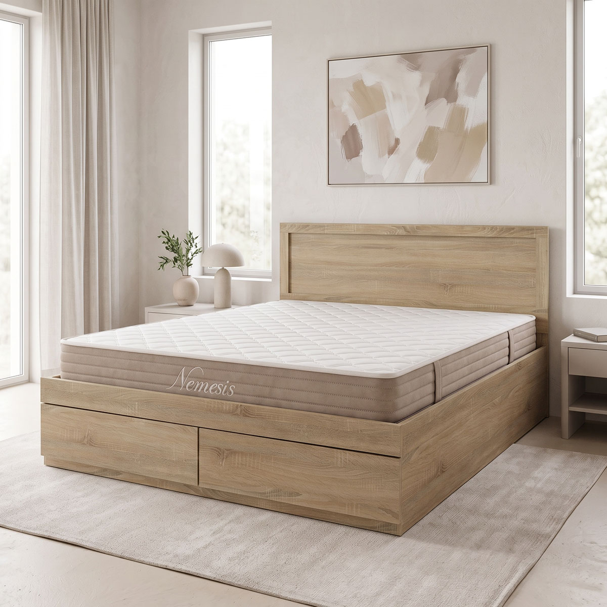 200-001808 Bed with drawer and mattress Olympus-Nemesis sonoma 150x200cm - Слика 1
