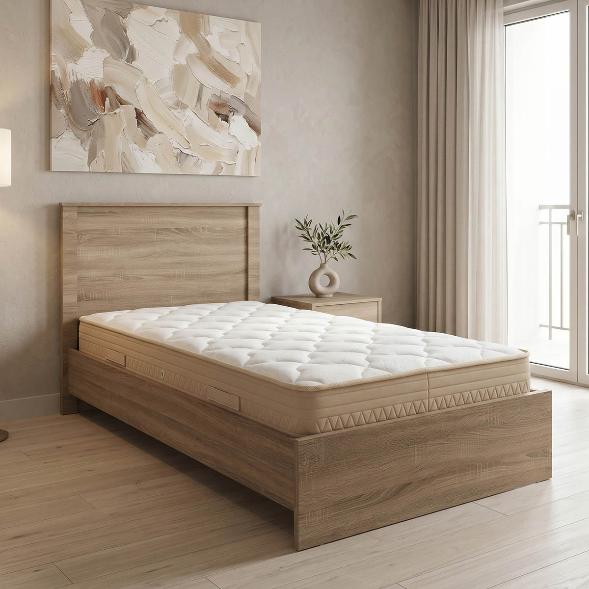 200-001829 Bed with mattress Athos Sleepy sonoma 90x190cm - Image 1