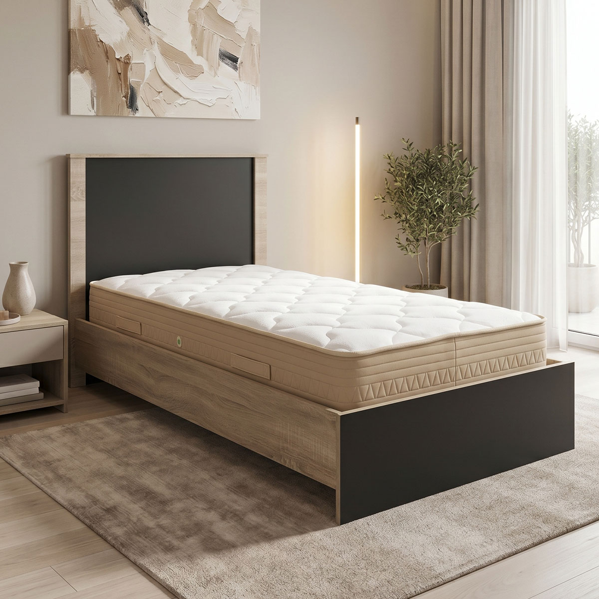 200-001831 Bed with mattress Athos Sleepy sonoma–anthracite 90x190cm - Слика 1