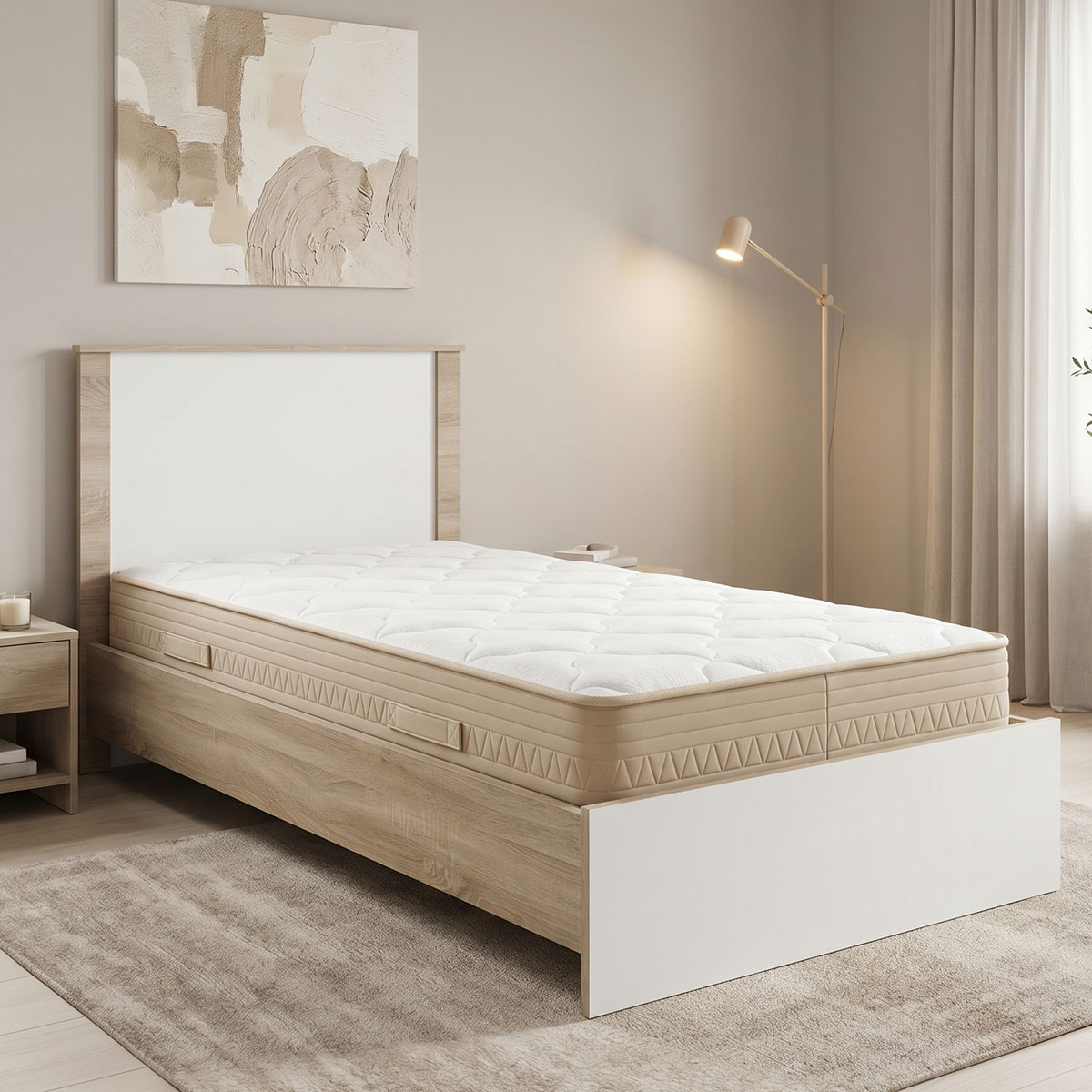 200-001832 Bed with mattress Athos Sleepy sonoma white 90x190cm - Слика 1