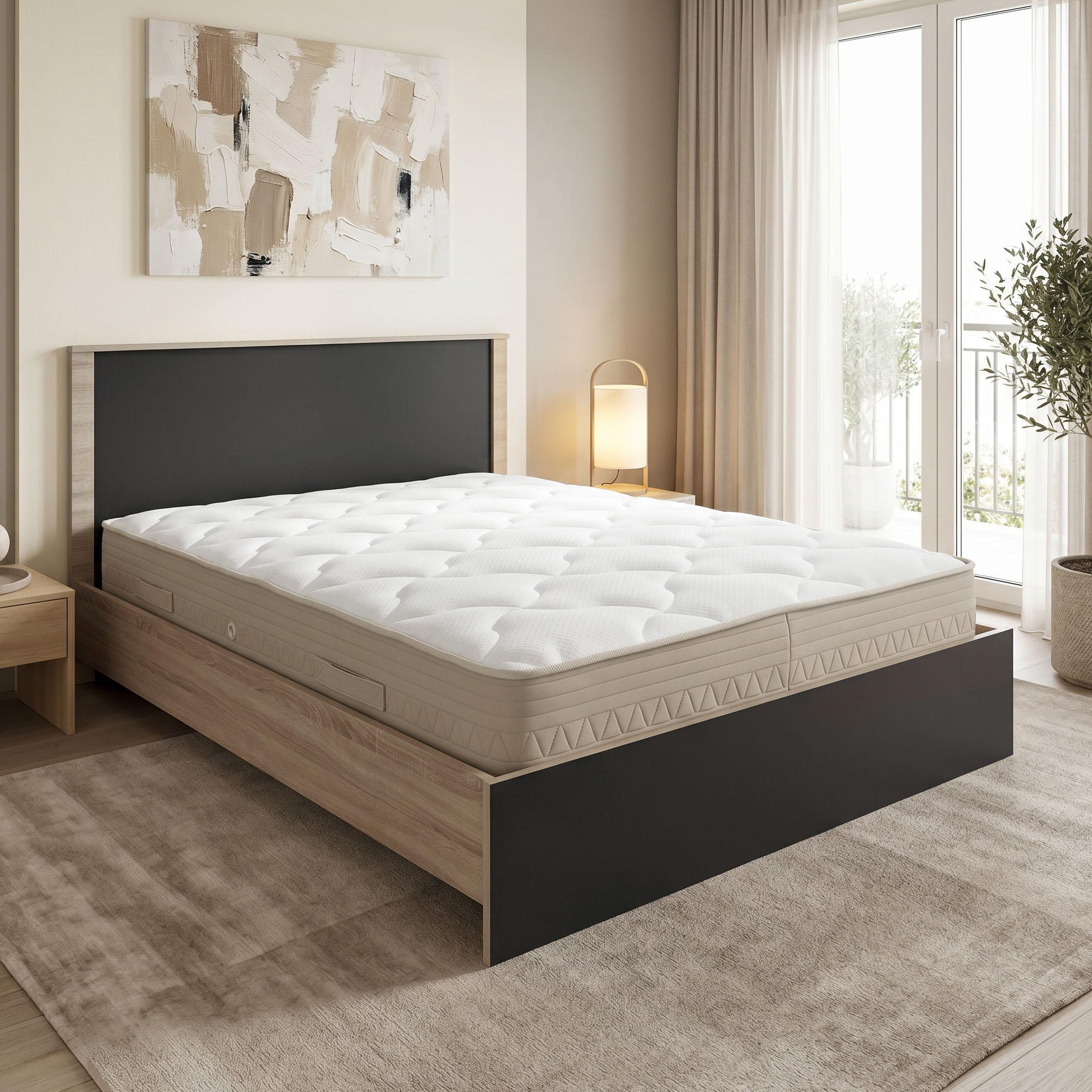 200-001836 Bed with mattress Athos Sleepy sonoma anthracite 160x200cm - Слика 1