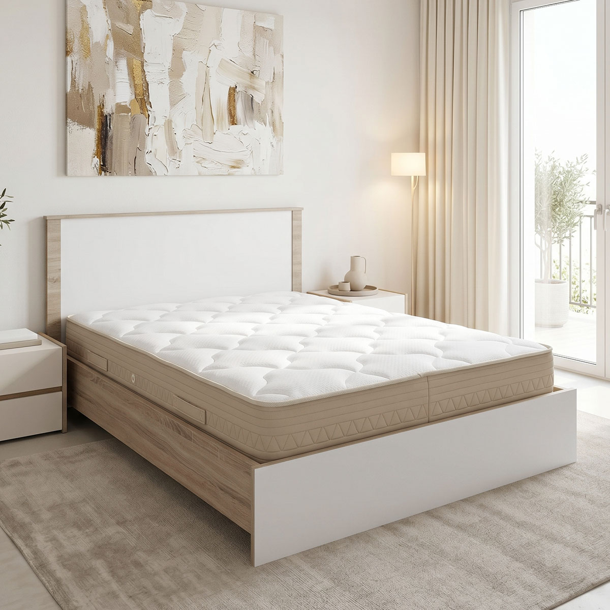 200-001837 Bed with mattress Athos Sleepy sonoma white 160x200cm - Слика 1