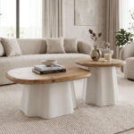 Coffee tables Loberta set 2 pcs fir wood in natural shade with white