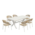 Dining set Dagyn Ammos set 7pcs white aluminum with PE rope in natural shade 180-240x90x76cm - Слика 2