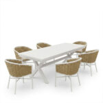 Dining set Dagyn Noevo set 7pcs white aluminum with PE rope in natural shade 180-240x90x76cm - Image 2