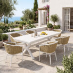 Dining set Dagyn Noevo set 7pcs white aluminum with PE rope in natural shade 180-240x90x76cm