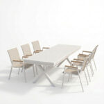 Dining set Dagyn Azelie set 7pcs white aluminum with beige textilene 180-240x90x76cm - Image 2