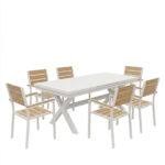 Dining set Dagyn Breze set 7pcs white aluminum with natural shade 180-240x90x76cm - Image 2