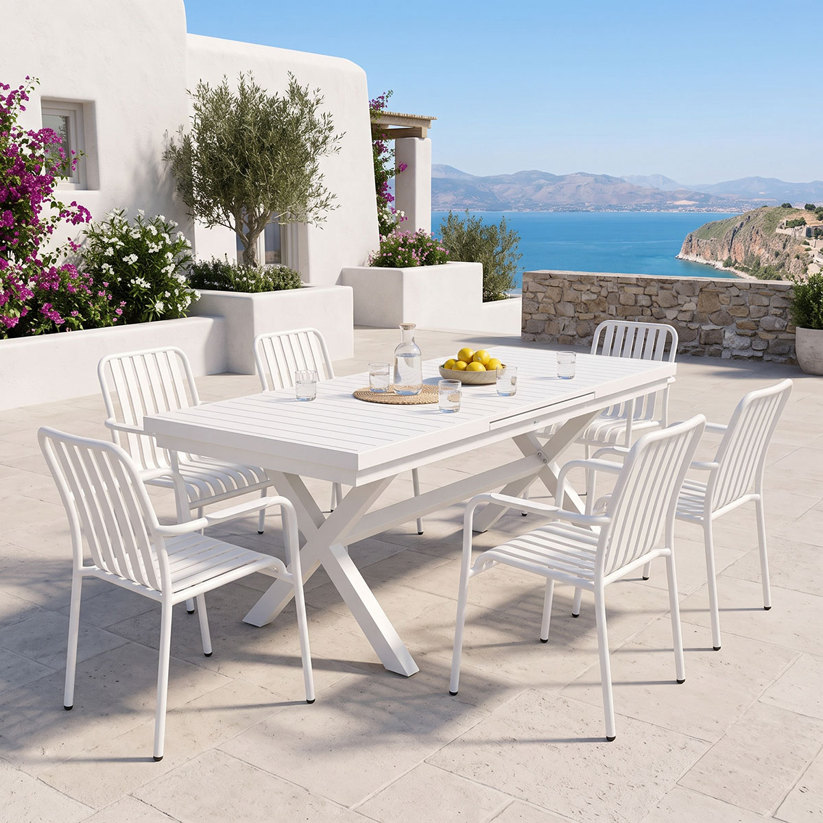 200-001865 Dining set Dagyn Vista set 7pcs white aluminum 180-240x90x76cm - Слика 1