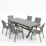 Dining set Dagyn Azelie set 7pcs anthracite aluminum and textiline with natural finish 180-240x90x76cm - Слика 2