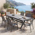 Dining set Dagyn Azelie set 7pcs anthracite aluminum and textiline with natural finish 180-240x90x76cm