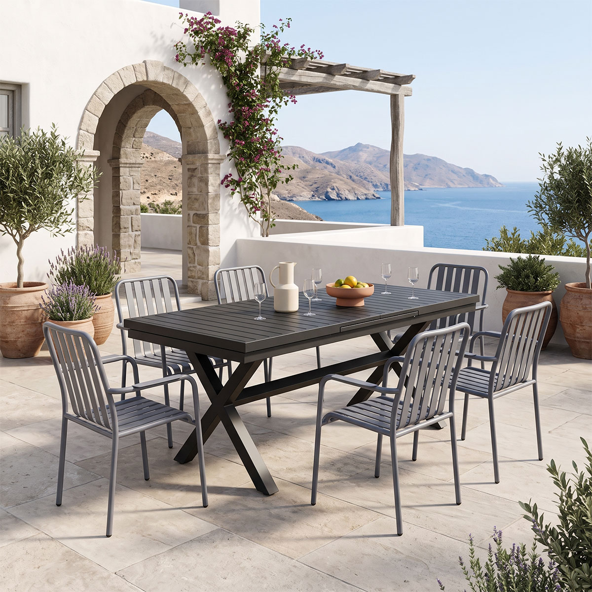 200-001870 Dining set Dagyn Vista set 7pcs anthracite aluminum 180-240x90x76cm - Слика 1