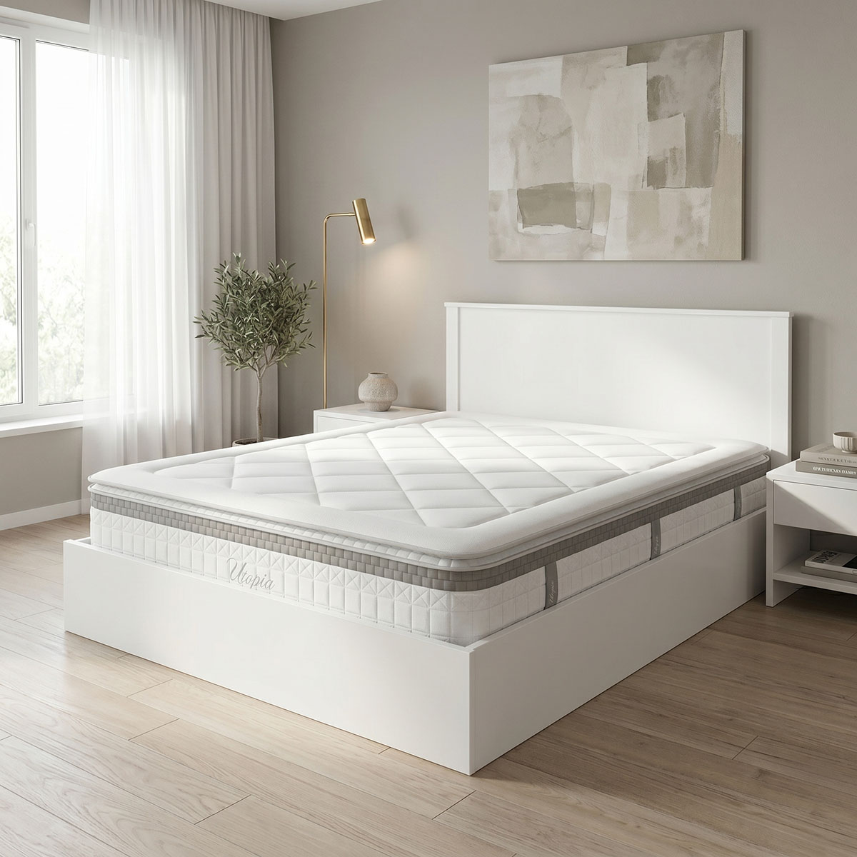 200-001872 Bed with mattress Athos Utopia Pakoworld white 160x200cm - Image 1