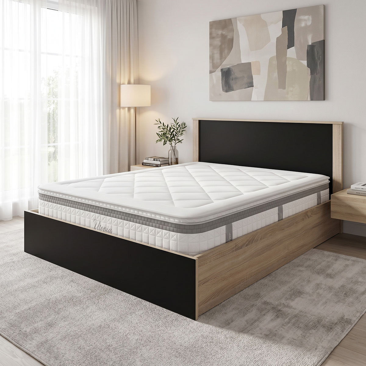 200-001873 Bed with mattress Athos Utopia Pakoworld sonoma and anthracite 160x200cm - Image 1