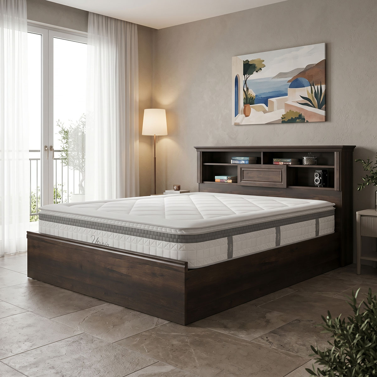 200-001878 Bed with mattress Mozart Utopia walnut 160x200cm - Слика 1