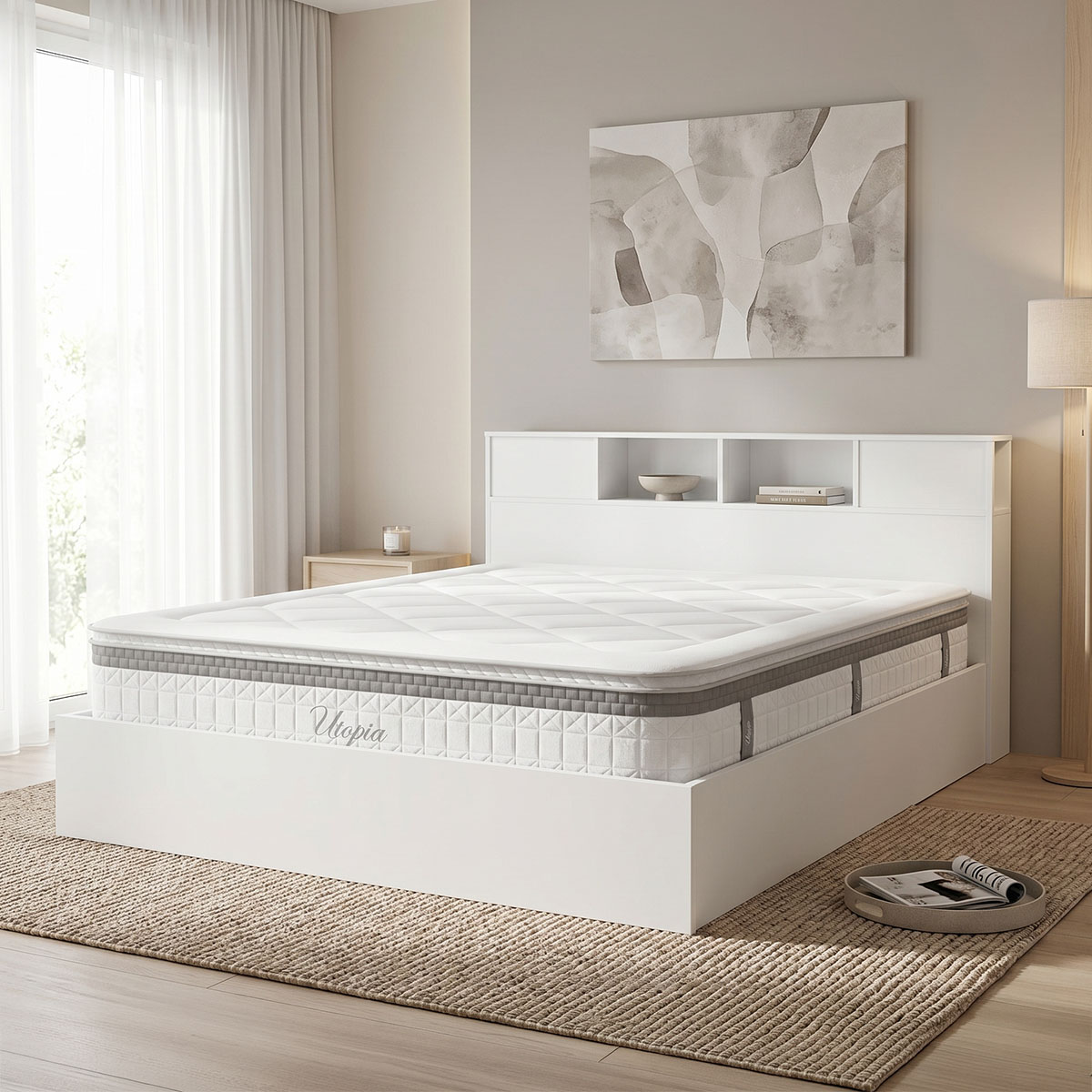 200-001880 Bed with mattress Olympus Utopia white 160x200cm - Image 1