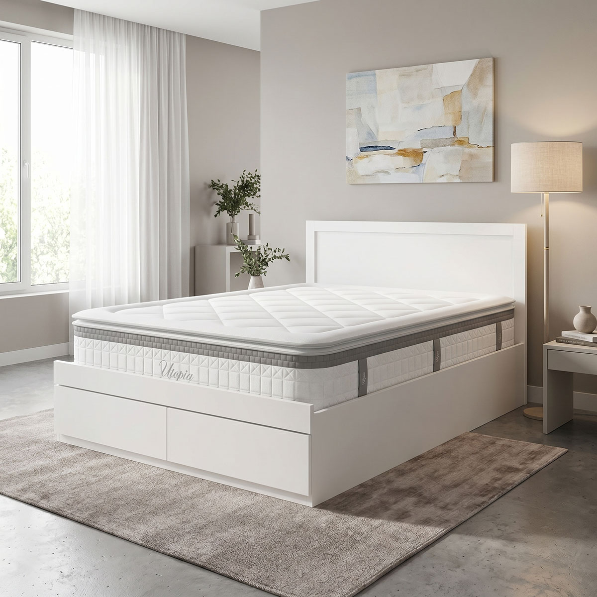 200-001883 Olympus Utopia bed with mattress Pakoworld with drawer white 160x200cm - Image 1