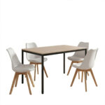 Dining set with Gaston white Chairs and Faragio Table black with natural shade 120x75x75cm set 5pcs - Image 2
