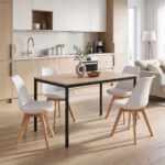 Dining set with Gaston white Chairs and Faragio Table black with natural shade 120x75x75cm set 5pcs