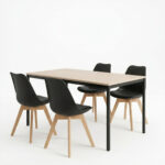 Dining set with Gaston black Chairs and Faragio Table black with natural shade 120x75x75cm set 5pcs - Image 2