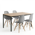 Dining set with Julita grey Chairs and Faragio Table black natural shade 120x75x75cm Set 5pcs - Слика 2