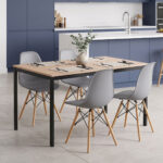 Dining set with Julita grey Chairs and Faragio Table black natural shade 120x75x75cm Set 5pcs