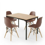 Dining set with Julita brown Chairs and Faragio Table black with natural shade 120x75x75cm Set 5pcs - Слика 2