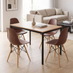 Dining set with Julita brown Chairs and Faragio Table black with natural shade 120x75x75cm Set 5pcs