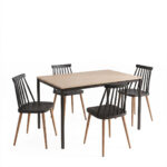 Dining set with Aurora black Chairs and Faragio Table black with natural shade 120x75x75cm Set 5pcs - Image 2