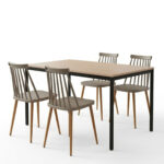 Dining set with Aurora mocha Chairs and Faragio Table black in natural shade 120x75x75cm Set 5pcs - Image 2