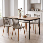 Dining set with Aurora mocha Chairs and Faragio Table black in natural shade 120x75x75cm Set 5pcs