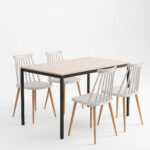 Dining set with Aurora grey Chairs and Faragio Table black with natural shade 120x75x75cm Set 5pcs - Image 2