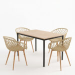 Dining Table with Armchairs Ezra cappuccino and Table Faragio black with natural shade 120x75x75cm Set 5pcs - Image 2
