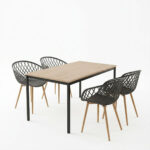 Dining Table with Armchairs Ezra anthracite and Table Faragio black with natural shade 120x75x75cm Set 5pcs - Image 2