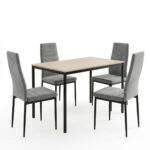 Dining Table with Chairs Parker grey and Table Faragio black with natural shade 120x75x75cm Set 5pcs - Слика 2