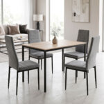 Dining Table with Chairs Parker grey and Table Faragio black with natural shade 120x75x75cm Set 5pcs