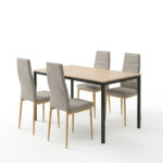 Dining Table with Chairs Parker beige and Table Faragio black with natural shade 120x75x75cm Set 5pcs - Слика 2