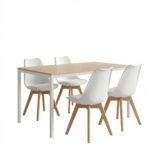 Dining Table with Chairs Gaston white and Table Faragio white with natural shade 120x75x75cm Set 5pcs - Image 2