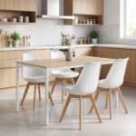 Dining Table with Chairs Gaston white and Table Faragio white with natural shade 120x75x75cm Set 5pcs