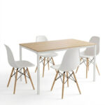 Dining Table with Chairs Julita white and Table Faragio white with natural shade 120x75x75cm Set 5pcs - Image 2