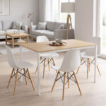 Dining Table with Chairs Julita white and Table Faragio white with natural shade 120x75x75cm Set 5pcs