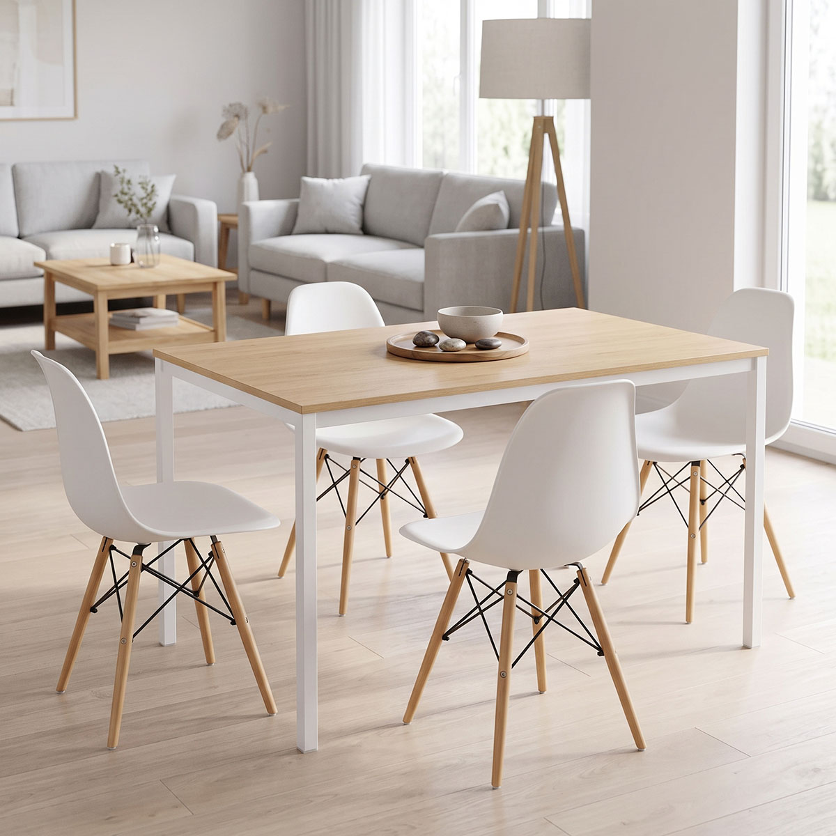 200-001897 Dining Table with Chairs Julita white and Table Faragio white with natural shade 120x75x75cm Set 5pcs - Image 1