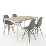 Dining Table with Chairs Julita grey and Table Faragio white with natural shade 120x75x75cm Set 5pcs - Image 2