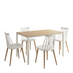 Dining Table with Chairs Aurora white and Table Faragio white with natural shade 120x75x75cm Set 5pcs - Image 2