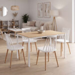 Dining Table with Chairs Aurora white and Table Faragio white with natural shade 120x75x75cm Set 5pcs